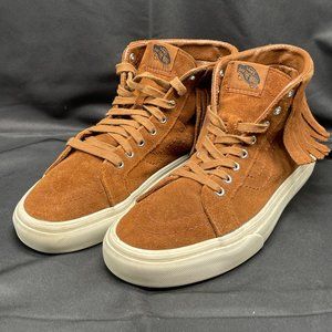 Vans Sk8 Hi Moc Sneakers Womens Size 8.5 Shoes Brown Suede Fringe High Top